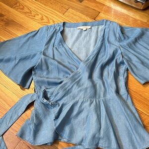 Jeans peplum wrap around shirt. From the loft in a size small.